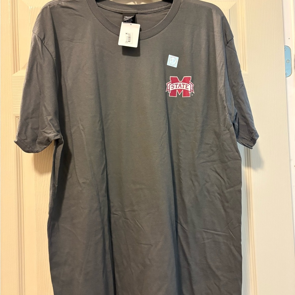 Hanes Dark Gray Men's Tee with Red Logo